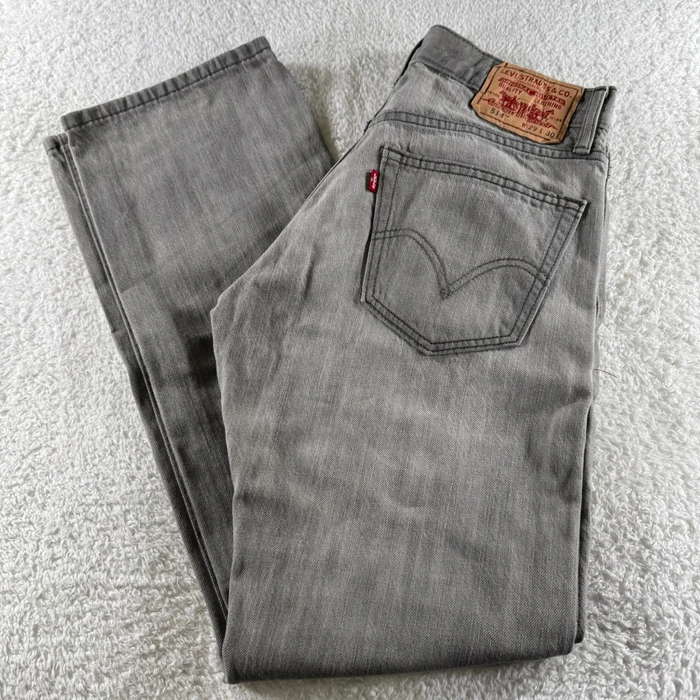 Y2K Levi 514 Slim Straight Light Gray Grey Stone Wash 29x30 Denim Jeans Pants